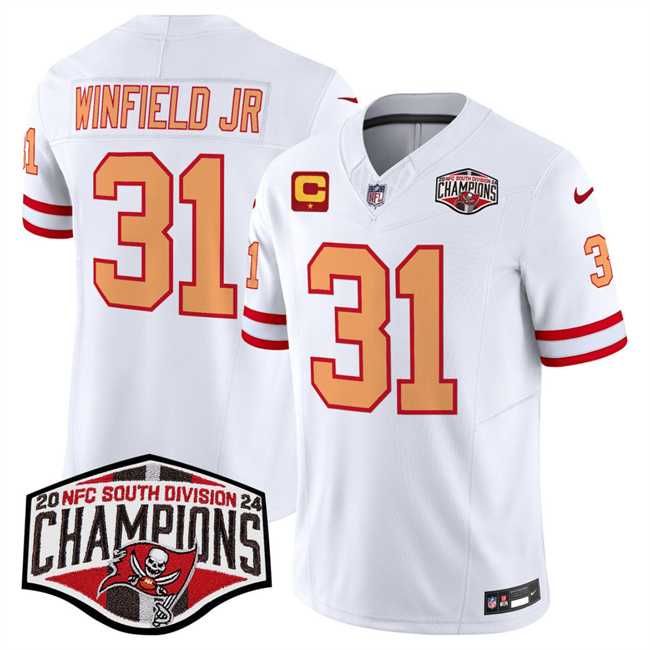 Mens Tampa Bay Buccaneers #31 Antoine Winfield Jr. White F.U.S.E. 2024 NFC South Champions With 1-Star C Patch Limited Stitched Jersey